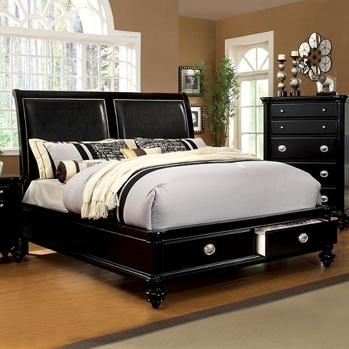 Item # 054Q Padded Leatherette Queen Bed