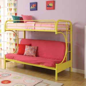 Item # A0152MBB - Finish: Yellow<br><br>Available in Green, Red, White, Black, Blue, Silver & Purple Finish<br><br>Available in Twin XL/Queen Futon Bunk bed<br><br>Slats System Included<br><br>Dimensions: 78