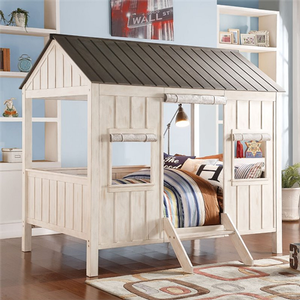 Item # 024TB Full Size Cottage Bed - Finish: Weathered White / Washed Gray<br><br>Bunkie Board Not Required<br><br>Slat Kit Included<br><br>Dimensions: 84