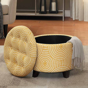 Item # 034SB Storage Ottoman in Yellow - Finish: Yellow<br><br>Available in Blue & Beige Fabric<br><br>Dimensions: 20 Dia x 17H