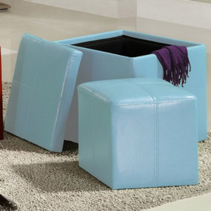 Item # 037SB Storage Cube Ottoman in Blue - Hinish: Blue<br><br>Available in Black, Brown, Green, Red, Orange & White Bi-Cast Vinyl<br><br>Dimensions: 17 x 17 x 17.5H