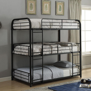 M Bunkbed 040 - Finish: Sandy Black<br><br>Available in Triple Twin Bunk Bed<br><br>Slats System Included<br><br>Dimensions: 79