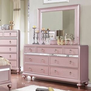 Item # 064DR Dresser w/ Mirror Accent Panels - Finish: Rose Gold<br><br>Dimensions: 64