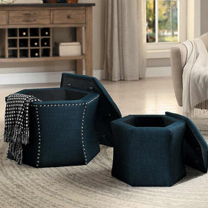 Item # 046SB 2-Piece Storage Ottoman in Blue - Finish: Blue<br><br>Available in Brown, Mustard & Red Fabric<br><br>Dimensions: Big 21 x 23.75 x 19.75H<br><br>Small 17 x 15 x 15.5H