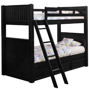 TT Bunkbed 013 - <br>Finish: Black<br><br>Available in Twin over Full and Full over Full<br><br>Blue, Grey, White, Antique Oak & Espresso<br><br>Dimensions: 43 W x 83 L x 71 H