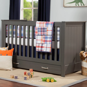 Item # 220CRB - Finish: Slate<br>Available in White & Hazelnut finish<br>Assembled Dimensions: 56.5 x 30.125 x 35.875<br>Slat strength: 135 lbs<br><br>Interior Crib Measurements: 52.125 L x 28.125 W<br><br>Front-rail measurements (top to floor): 34.875 H