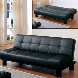 Item # 007FN Elegant Lounger - Offered in a Black Bi-Cast Vinyl cover with contrasting baseball stitching converts with little effort into a lounging bed<br><br>