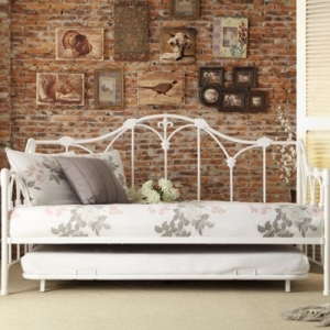 Item # 010MDB Metal DayBed W/ Trundle - Finished in white and draws design inspiration from the look of a delicate garden trellis<br><br>