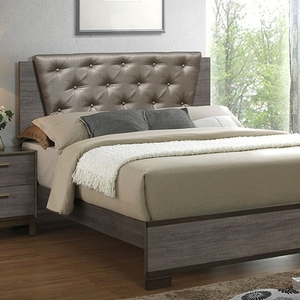 Item # 082Q Queen Bed - Style Contemporary<br>
Color/Finish Two-tone Antique Gray<br>
Upholstery Color Gray<br>
Product Dimension Queen Bed 84 3/4