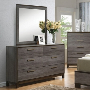 Item # 282DR Antique Grey Dresser - Style Contemporary<br>
Color/Finish Two-tone antique gray<br>
Material Solid wood, others<br>
Hardware Brass bar pulls<br>
Product Dimension Dresser 59