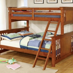 TQ Bunkbed 010 - Finish: Oak<br>Upper Bed Clearance: 33H<br>Dimensions: 86 1/2