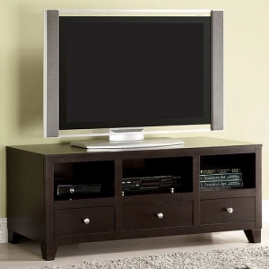 Item # 012MCH Modern TV Console - Complete with three drawers and open shelving for media storage. 