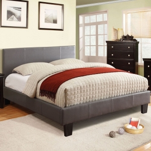 Item # 1071FB Full Grey Leatherette Bed - Contemporary Style<br><Br>Padded Leatherette Platform Bed<br><Br>English Style Headboard<br><br>European Style Slat Kit<br><br>