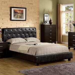 Item # 017Q Queen Bed - Contemporary Style<br><br> Padded Leatherette Platform Bed <br><Br>Button Tufted Headboard 