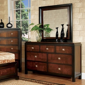 Item # 277DR Dresser - Style Transitional<br>
Style/Finish Acacia/Walnut<br>
Material Solid wood, wood veneer, others. Hardware Nickel square knob<br>
Product Dimension<br>
Dresser 52