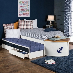 Item # 027TB Twin Captain Bed - Boat Design<br><br>Storage in Front Deck<br><br>Trundle & Drawers Included
