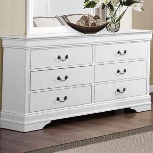 Item # 156DR 6 Drawer Dresser - Contemporary Style Dresser in Burnished White Finish with metal glides<br><br>