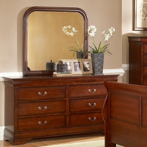 Item # 158DR Dresser - Traditional style dresser with lightly burnished finish on select hardwoods and veneers. 
<br><br>Metal Glides