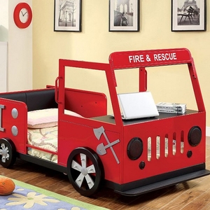 Item # Fire Truck Twin Bed - Style Novelty<br
Color/Finish Red/Black<br>
Number of Slats 13<br>
Product Dimensions Twin Bed 3/8