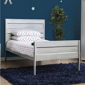 Item # A0021MB - Twin Iron Bed<br>Finish: Hand-brushed Silver<br>Dimensions: 79L X 41W X 43 7/8H