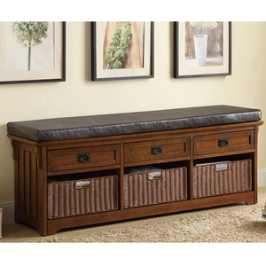 Item # 002SB Storage Bench - Finish: Brown<br><br>Upholstery: Leatherette<br><br>Leg Finish<br><br>Medium Brown<br><br>Dimensions: 60W x 15.25D x 23H