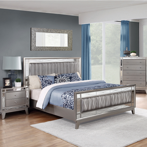 Item # 003FB Full Bed w/ Metallic Leatherette - Finish: Mercury Metallic w/ Metallic Leatherette<br><br>Available in Twin, King & Queen Size<br><br>Dimensions: 56.25W x 80.25D x 48H