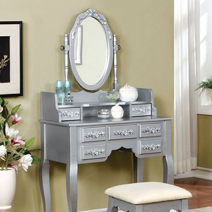 Item # 005V Vanity Set w/ Floral Accents in Silver - Finish: Silver<br><br>Available in White or Rose Gold Finish<br><br>
