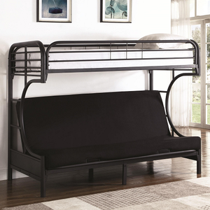 Item # 008TFB Twin/Futon Bunk Bed - Finish: Black<br><br>Available in White<br><br>Slat Kit Included<br><br>Dimensions: 78.75
