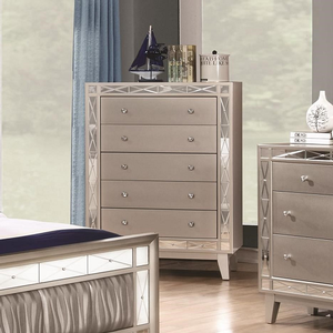 Item # 010CH 5 Drawer Chest with Crystal Finished Knob Hardware - Finish: Mercury Metallic<br><br>Dimensions: 32W x 16.5D x 49.25H
