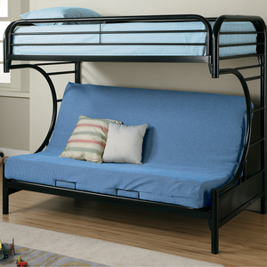 Item # 010MLB Twin Over Full Futon Bunk Bed - Finish: Glossy Black<br><br>Available in White<br><br>Dimensions: 41.75W x 78.5D x 64.5H
