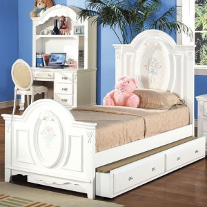 Item # 0909FB Antique Style Floral Full Panel Bed - Finish: White<br><br>Available in Twin Size<br><br>*Trundle Sold Separately*<br><br>Box Spring Required<br><br>Dimensions: 81