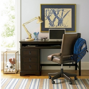 Item # 014CHR Desk Chair - Tilting desk chair on swivel<br><Br>Five castered legs<br><Br>Adjustable height<Br><Br>Decorative nail head trim<br><Br>Leather upholstery
<br><Br>