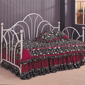 Item # 008MDB Traditional Twin Daybed - Twin metal daybed with a high fan shaped back with filigree accent knobs<br><br>Link spring required<br><br>
