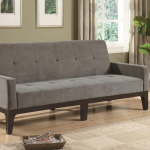 Item # 021FT Tufted Sofa Bed w/ Track Arms - Casual style sofa bed in durable blue grey microfiber<br><br>Padded track arms and tufted seating<br><Br>Kiln dried hardwood frames<br><br>Sinuous spring base and foam topped seating<br><Br>Solid wood return