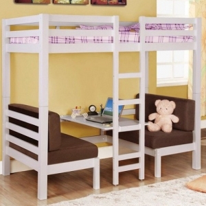 Item # 035TT Twin Over Twin Convertible Loft Bed - Top twin bunk bed sits atop a convertible futon bed and seat.<br><Br>Sturdy straight rails and a central ladder<br><br>
