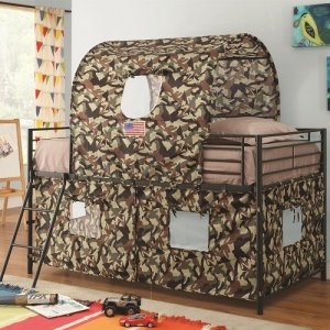 Item # 010TB Camouflage Tent Loft Bed - Finish:Army Green<br><br>Upholstery: Camouflage<br><br>Dimensions: 41.5W x 77.5D x 72.5H