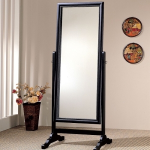Item # 012CM Cheval Mirror - Grand cheval mirror in rubbed black finish<br><Br>Features roped carving frame inlay around the mirror