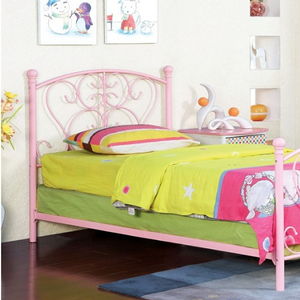 Item # A0012MB - Twin Metal Bed<br>Finish: Pink<br>Available in White><br>Dimensions: 79 1/4L X 42 3/8W X 43 7/8H
