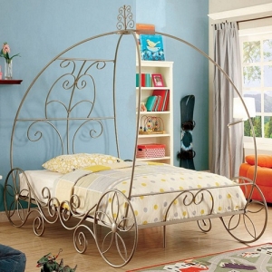 Item # A0006B - Twin Size Metal Carriage Bed<br>Available in Full Size Bed<br>Finish: Champagne/White<br>93 5/8L X 41 3/8W X 87 1/4H