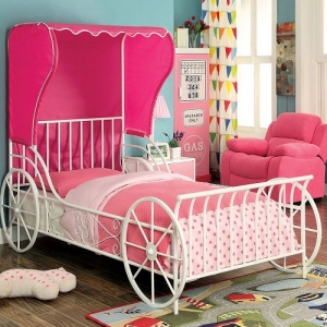 Item # A0008B - Twin Size Carriage Bed<br>Available in Full Size<br>Finish: White/Pink<br>Dimensions: 85 1/4L X 43 1/8W X 63H