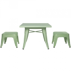 Item # 007KTCH Mint Tables and Chair Set - Easy to wipe down post-play<br><br>Backless stools support good play posture<br><Br>Stool stack for easy storage<br><br><b>Best for 2.5 - 6 year olds</b><br><Br>Flared legs for anti-tip safety<br><br>Lead and phthalate safe with non-toxic