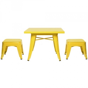 Item # 006KTCH Yellow Table and Chairs Set - Easy to wipe down post-play<br><Br>Backless stools support good play posture<br><Br>Stool stack for easy storage<br><Br><b>Best for 2.5 - 6 year olds</b><br><Br>Flared legs for anti-tip safety<br><br>Lead and phthalate safe with non-toxic