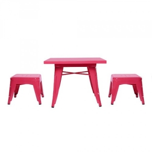 Item # 003KTCH Pink Table & Chairs Set - Easy to wipe down post-play<br><Br>Backless stools support good play posture<br><Br>Stool stack for easy storage<br><br><b>Best for 2.5 - 6 year olds</b><br><br>Flared legs for anti-tip safety<br><br>Lead and phthalate safe with non-toxic