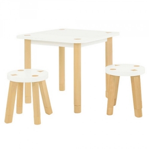 Item # 010KTCH Playset Kid Table and Stool - 1 play table and 2 backless stools<br><br>Easy to wipe down post-play<br><br>Includes extra feet to adjust height<br><br>Flared legs for anti-tip safety<br><br>Additional Kaleidoscope Playset Stools available
